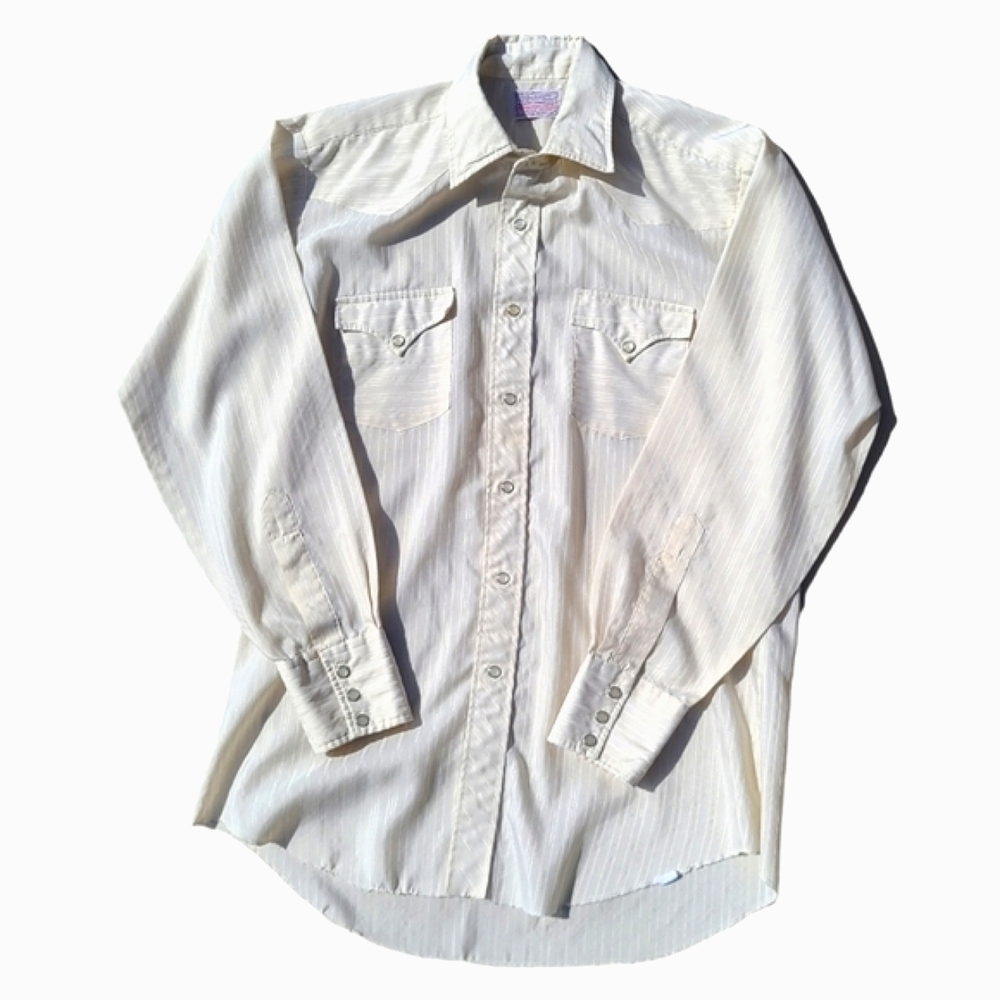 H Bar C Ranchwear Ivory Permanent Press Long Tail Pearl Snap Button Down Shirt